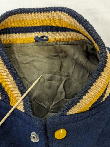 Vintage Hatchers Football Leather Wool Letterman Varsity Jacket Size Medium Blue