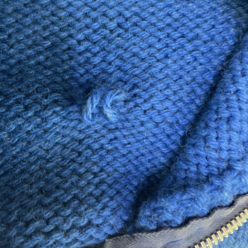 Vintage Wool Knit Cowichan Sweater Size Large Lion Zip Blue