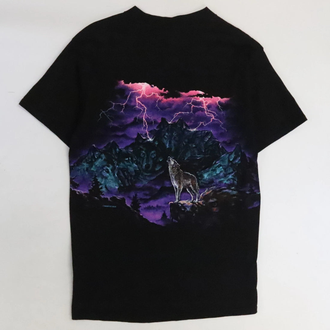 Vintage Wolf Mountain Thunder Lightning T-Shirt Size Large Nature 90s