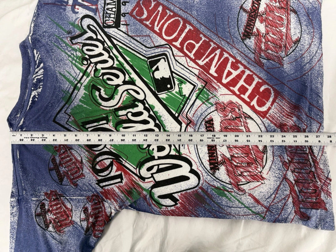 Vintage Minnesota Twins World Champions T-Shirt XL All Over Print 1991 90s MLB