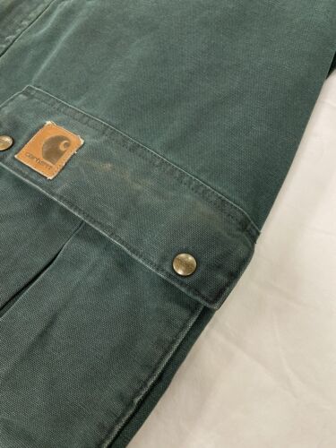 Vintage Carhartt Canvas Work Jacket Size Medium Green Blanket Lined C10H