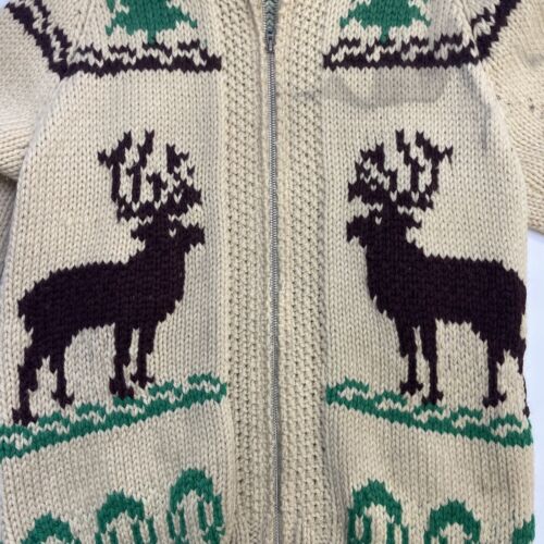 Vintage Deer Antler Wool Knit Cowichan Sweater Size Medium