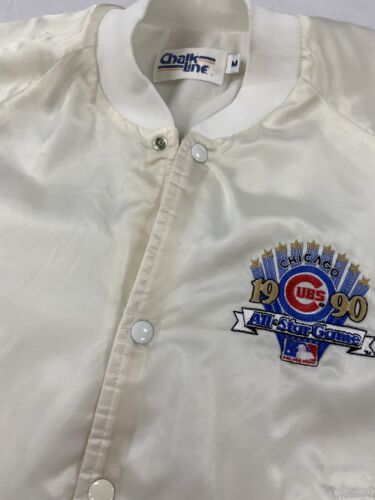 Vintage Chicago Cubs Chalk Line Satin Bomber Jacket Size Medium 1990 MLB