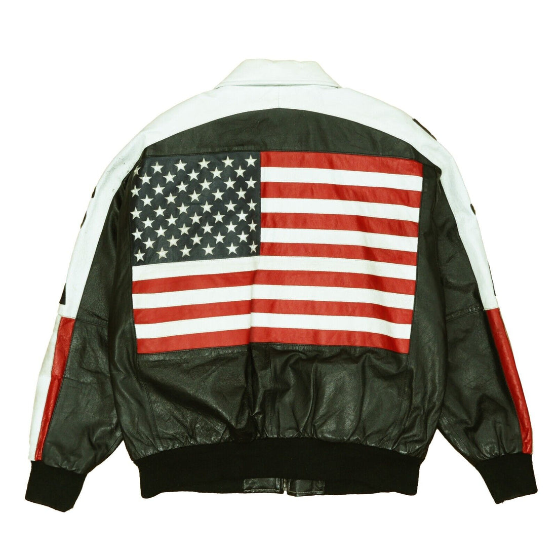 Vintage Michael Hoban WHEREMI Leather Bomber Jacket Size XL USA Flag 90s