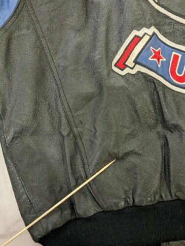 Vintage USA United States of America Leather Bomber Jacket Size XL Flag