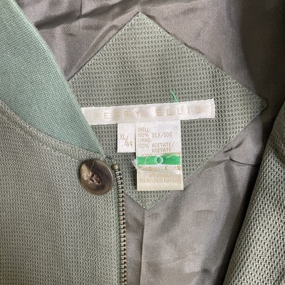 Vintage Perry Ellis Silk Bomber Jacket Size XL 44 Green