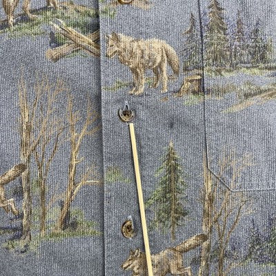 Vintage Woolrich Wolf Button Up Shirt Size XL Nature All Over Print