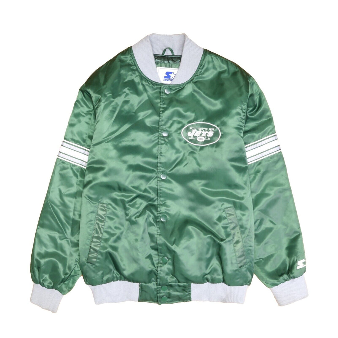 Vintage 80s NY Jets Starter Satin Jacket L NFL Football Green