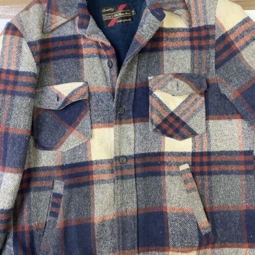 Vintage Sears Button Up Shirt Jacket Size 44 Plaid Fleece Lined