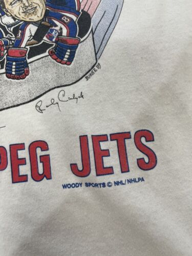 Vintage Winnipeg Jets Slap Shot Caricature T-Shirt Size Medium 1989 80s NHL