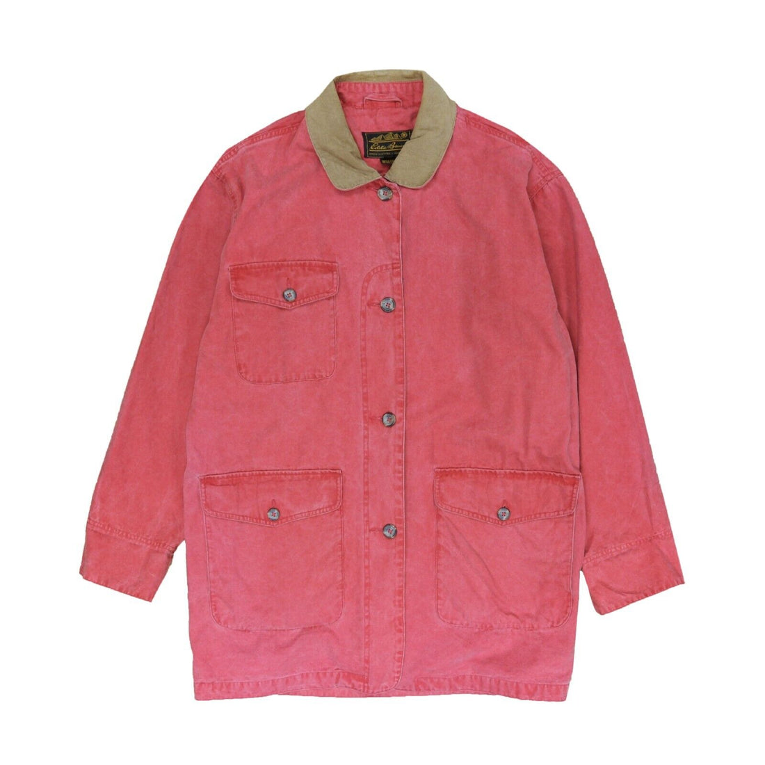 Vintage Eddie Bauer Barn Work Coat Jacket Size Medium Red Corduroy Trim 90s