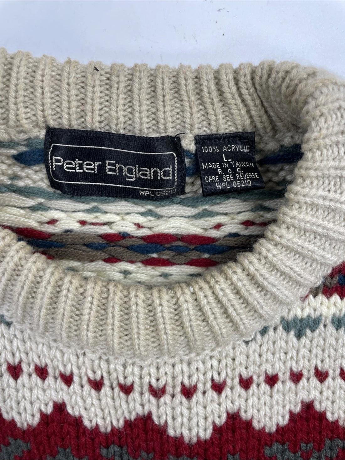 Vintage Peter England Knit Crewneck Sweater Size Large Fair Isle