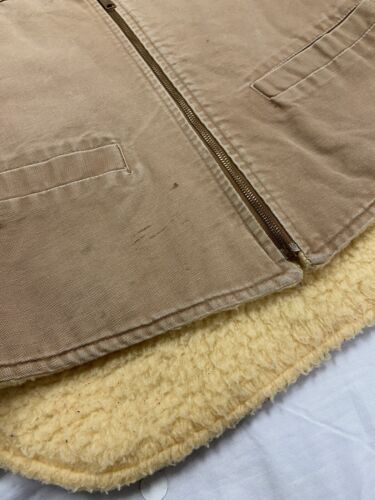 Vintage Carhartt Canvas Work Vest Jacket Size Large Beige Sherpa Lined
