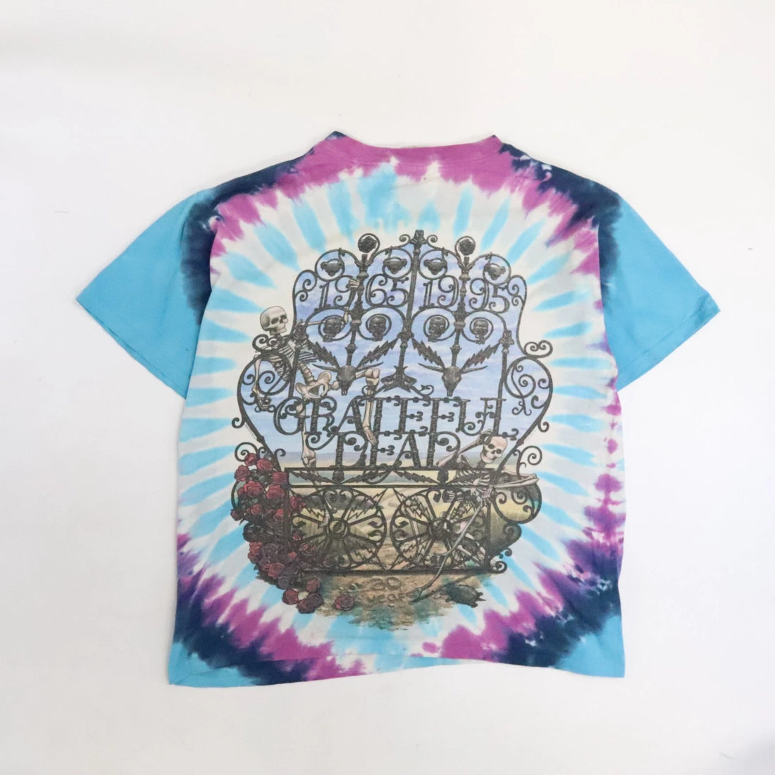 Vintage Grateful Dead Skeleton Roses 30 Years Liquid Blue Tie Dye T-Shirt Medium