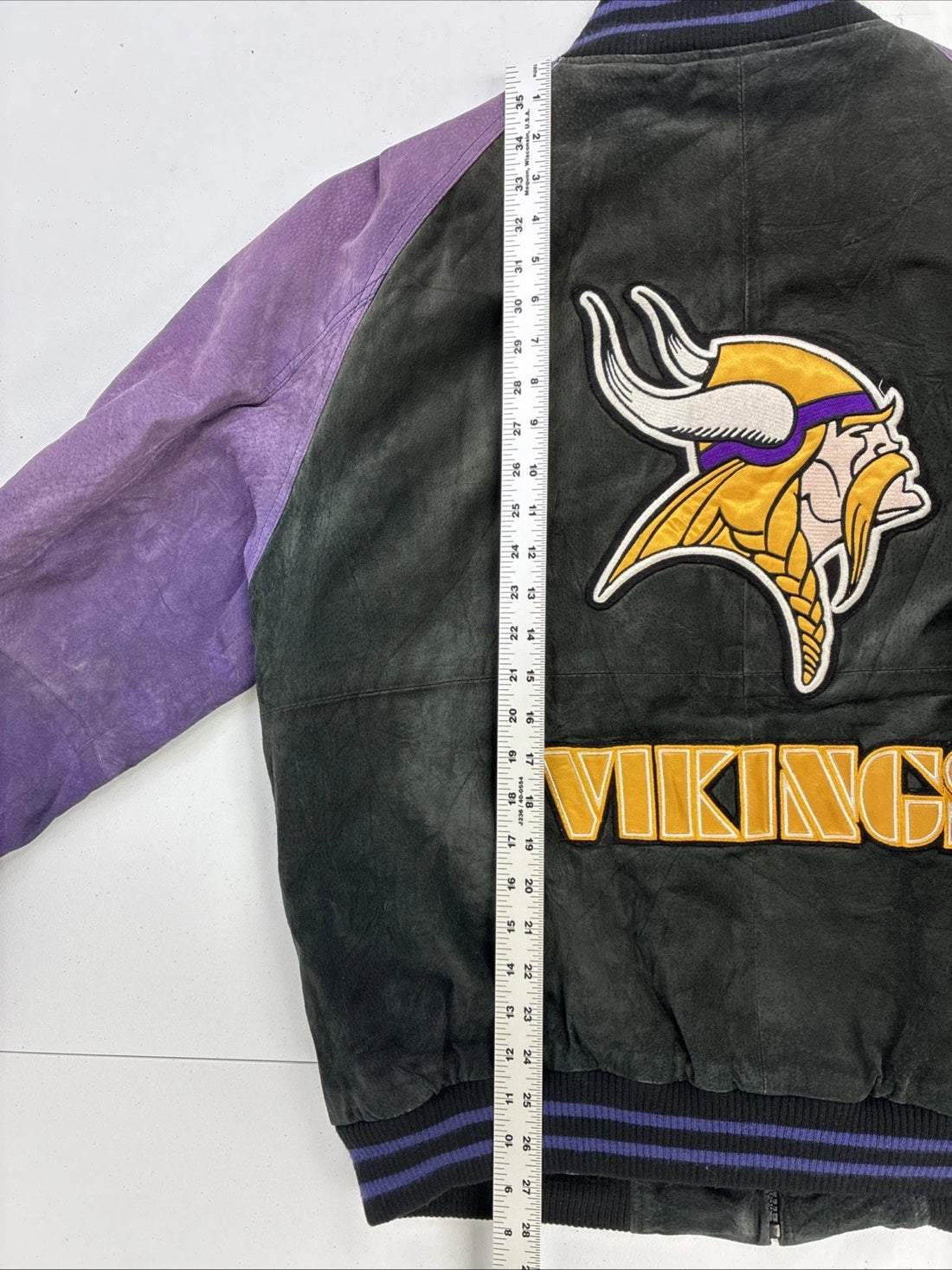 Minnesota Vikings Leather Suede Varsity Bomber Jacket Size Large NFL