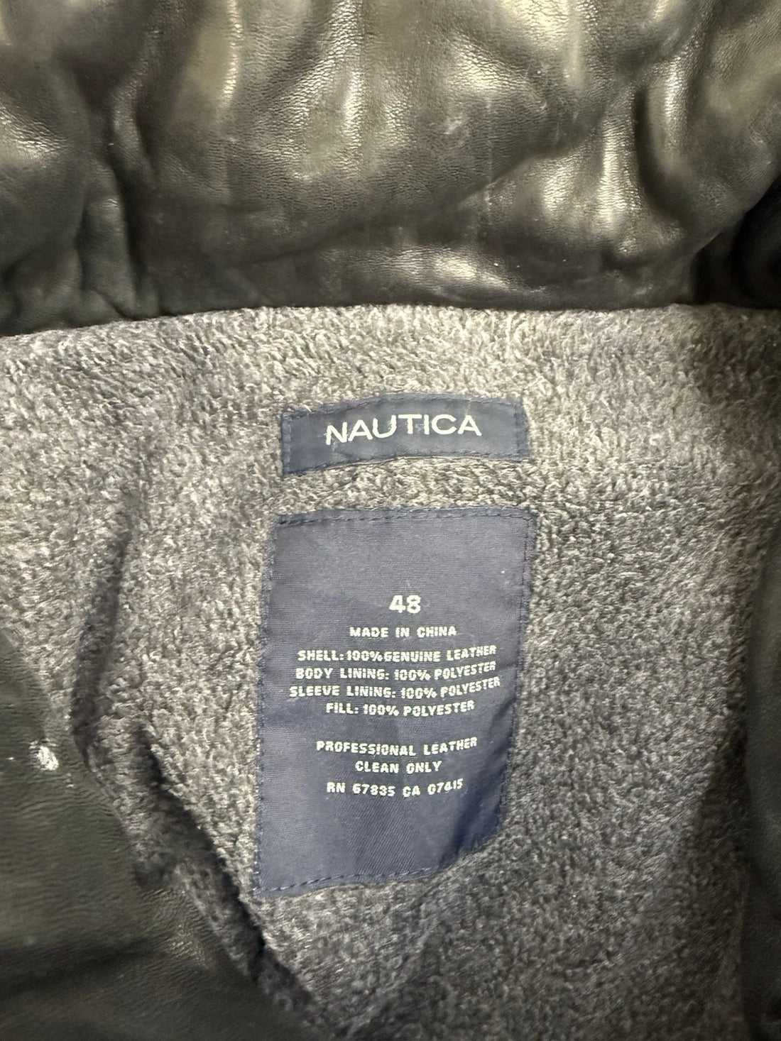 Nautica Leather Coat Jacket Size 48 Black