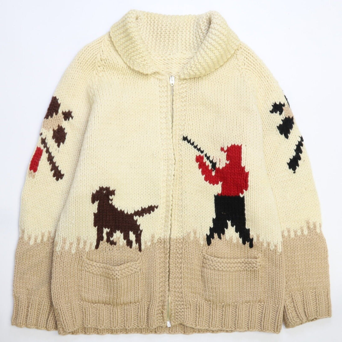 Vintage Pheasant Hunting Dog Wool Cowichan Sweater Size Medium