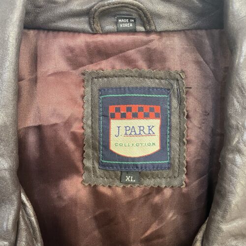 Vintage J Park Collection Leather Bomber Jacket Size XL Brown