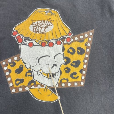 Vintage Ernie Ball Guitar T-Shirt Size XL Cheetah Print Skull 90s