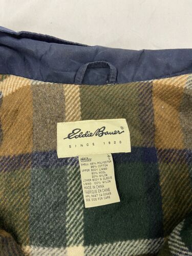 Vintage Eddie Bauer Mountain Parka Jacket Size Large Blue Wool Plaid Lined  90s