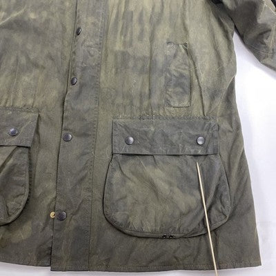 Barbour Waxed Cotton Border Coat Jacket Size C48 Green Plaid Lined