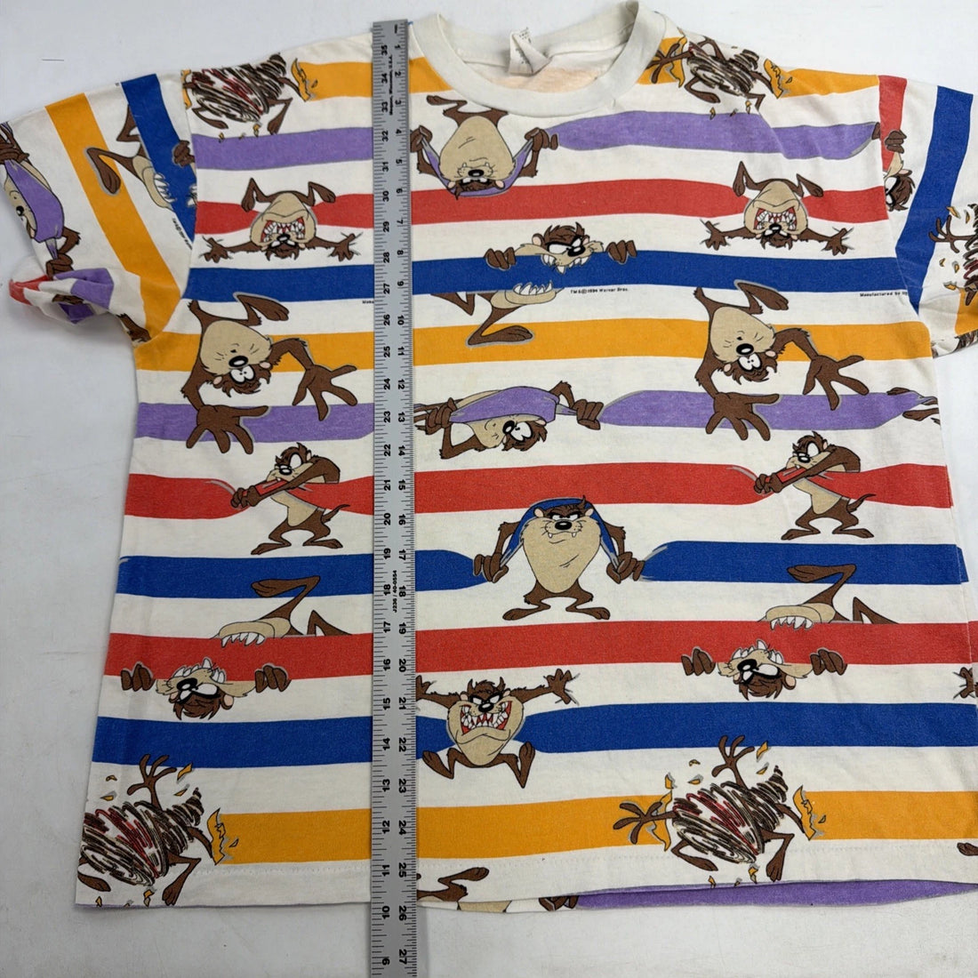Vintage Taz Looney Tunes T-Shirt Size XL All Over Print Striped 90s