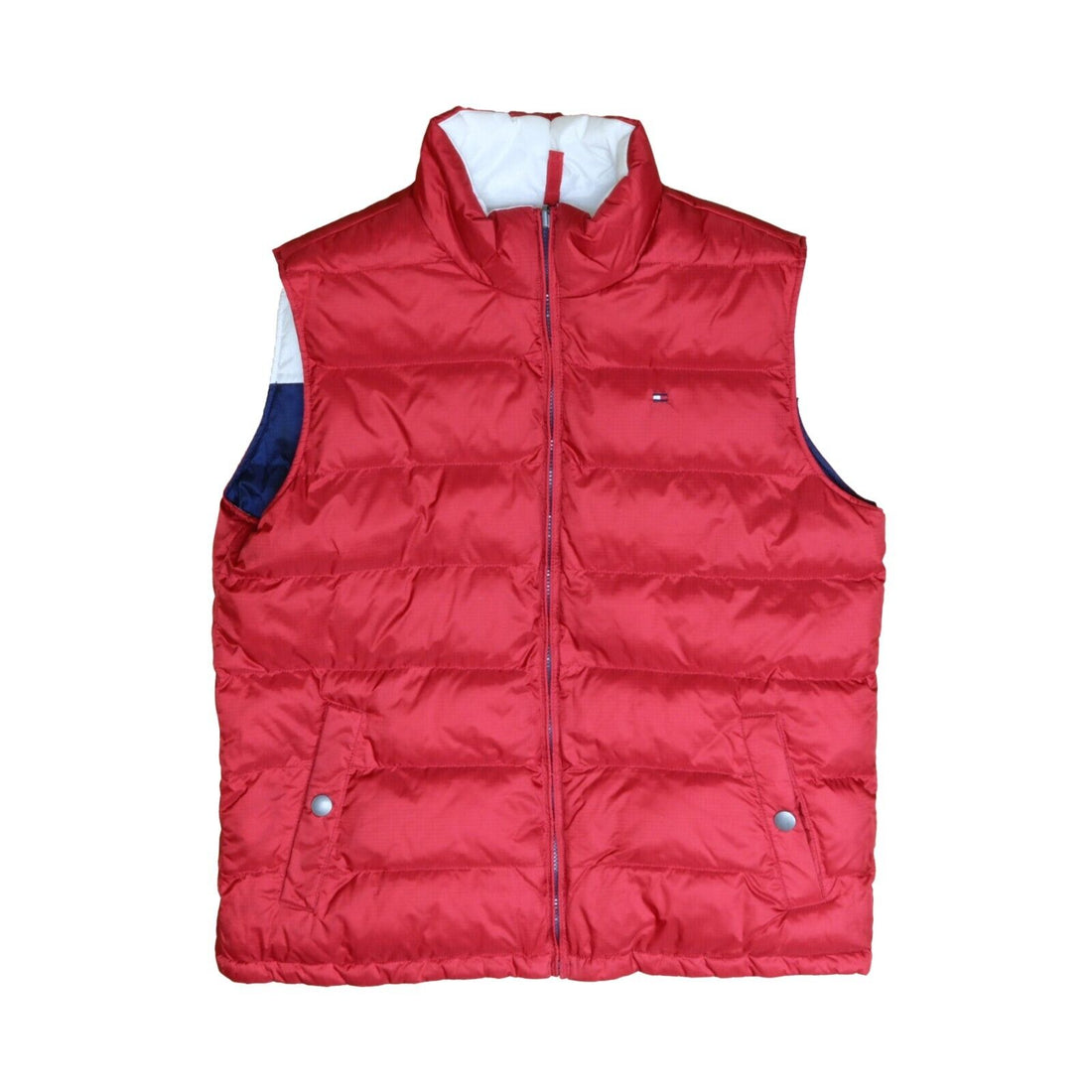 Vintage Tommy Hilfiger Reversible Puffer Vest Jacket Size Large Red Blue