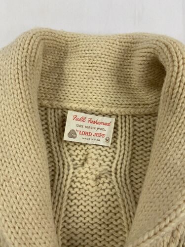 Vintage Lord Jeff Wool Cable Knit Cardigan Sweater Size Medium Beige