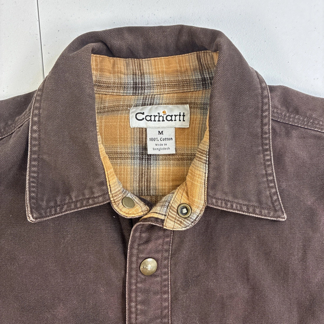 Carhartt Button Up Shirt Size Medium Brown Plaid Lined