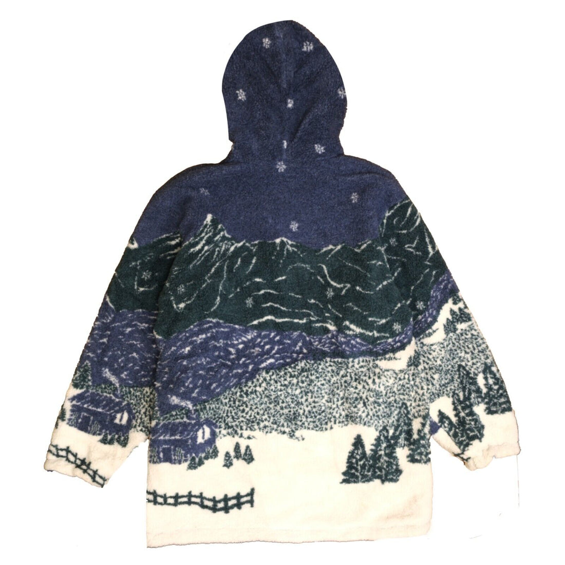 Vintage NY Classic Winter Mountain Cabin Fleece Jacket Size Medium Hooded Nature