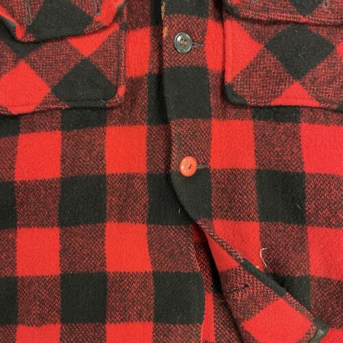 Vintage Cropped Wool Button Up Shirt Size Medium Red Buffalo Plaid