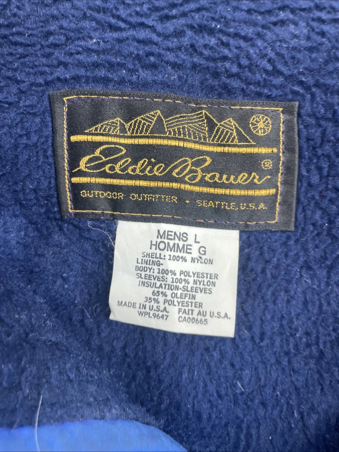 Vintage Eddie Bauer Bomber Jacket Size Large Blue Fleece Lined