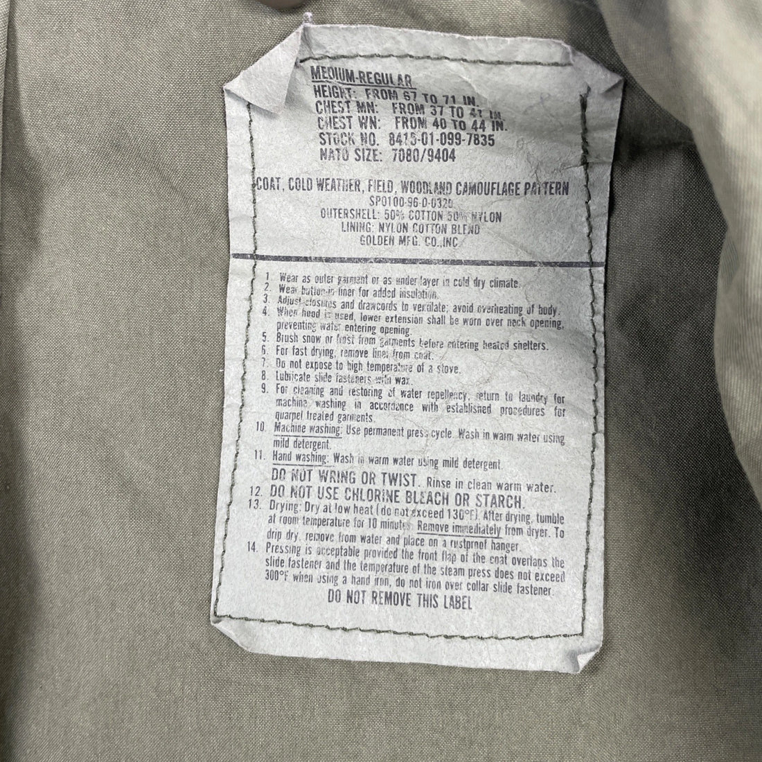 Military Cold Weather Field Woodland Camo Jacket Size Medium