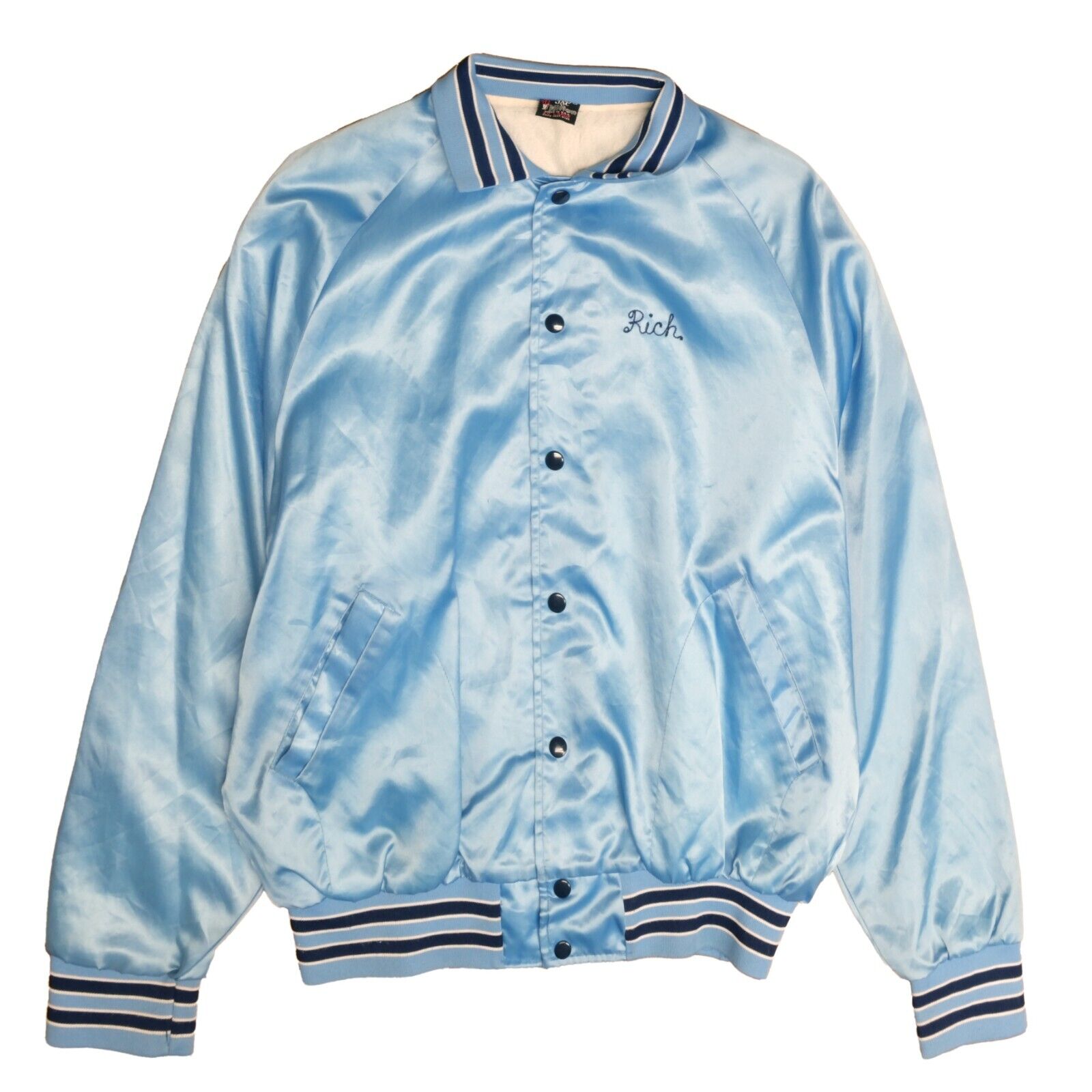 Blue satin bomber jacket best sale