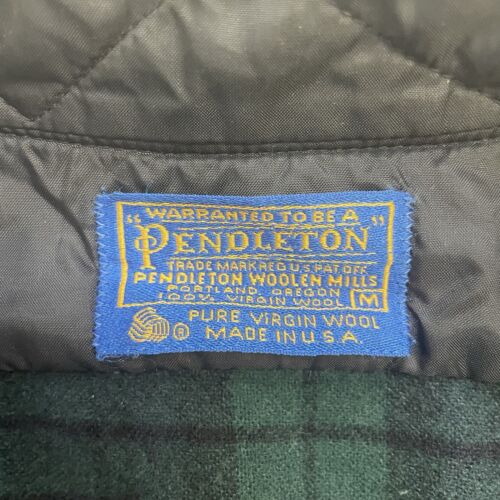 Vintage Pendleton Wool Lodge Button Up Shirt Size Medium Green Plaid