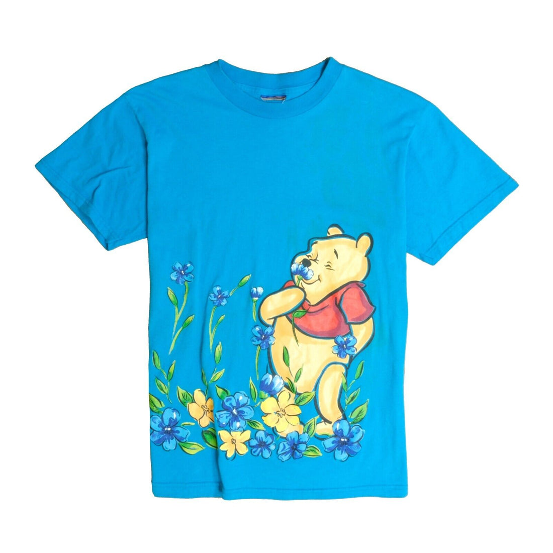 Vintage Winnie The Pooh Flowers Disney T-Shirt Size Medium Blue Cartoon