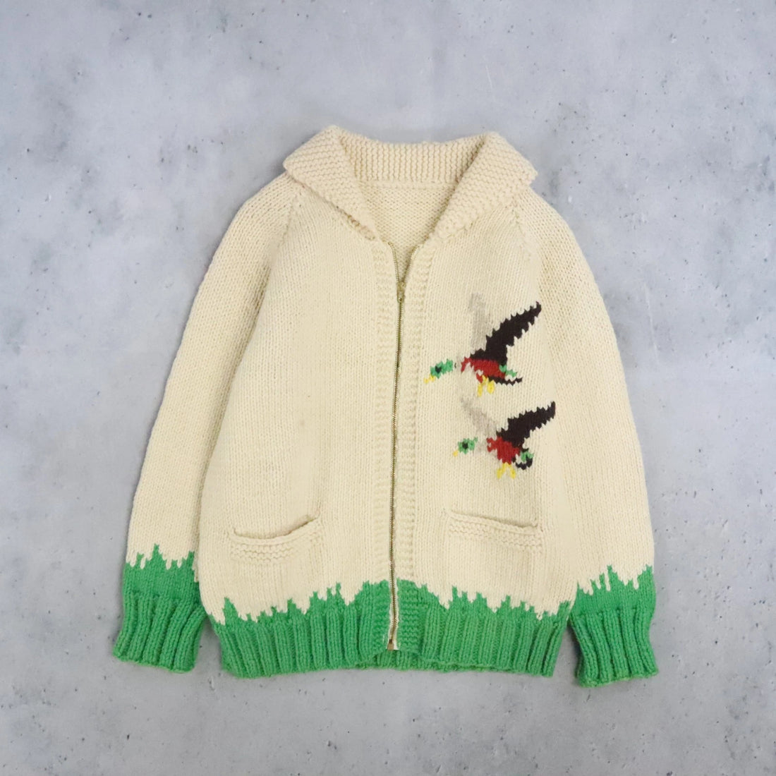 Duck Pheasant Wool Knit Cowichan Sweater Size Small Vintage