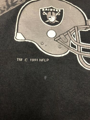 Vintage Los Angeles Raiders Logo 7 T-Shirt Large Black Wrap Around 1991 90s NFL