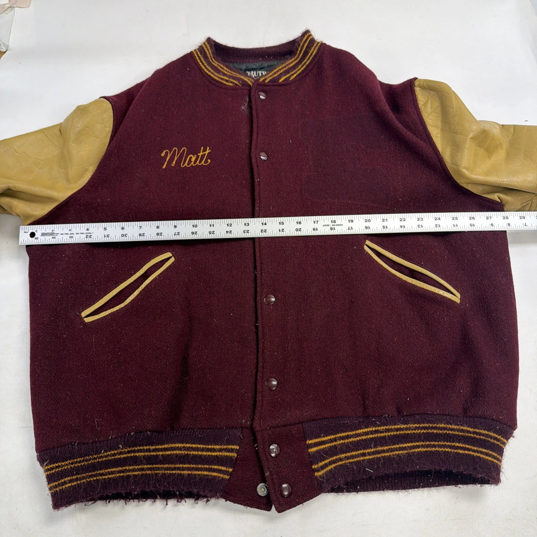 Vintage Butwin Leather Wool Varsity Jacket Size 48