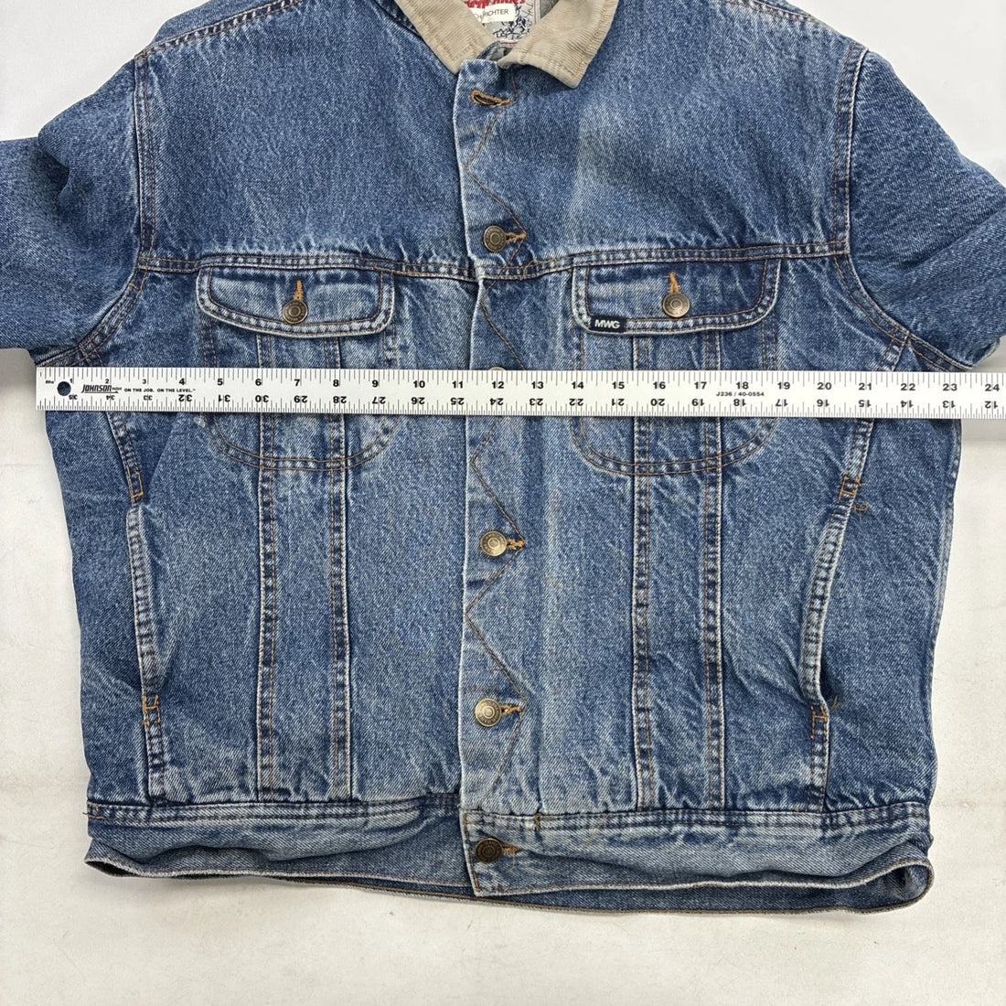 MWG Storm Rider Denim Trucker Jacket Size Medium Fleece Lined