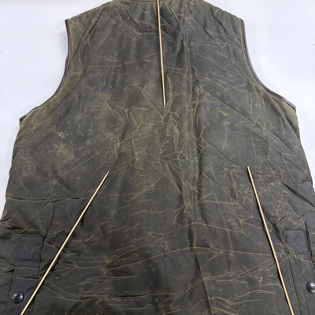 Barbour Waxed Cotton Vest Jacket XL Green Corduroy Collar