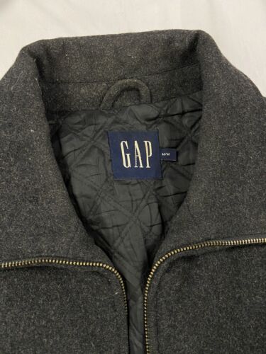 Vintage GAP Wool Coat Jacket Size Medium Gray Full Zip Throwback Vault