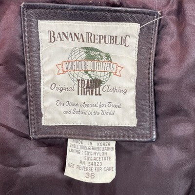 Vintage Banana Republic Adventure Outfitters Leather Bomber Jacket Size 36 Brown