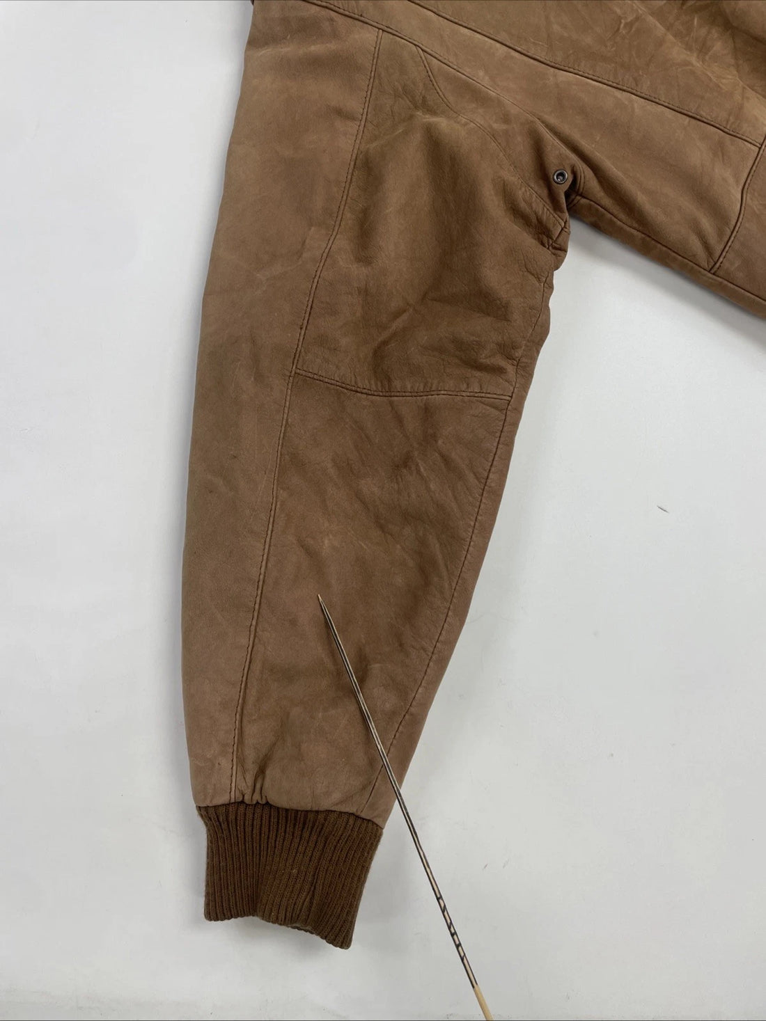 Vintage Mixed Blues Leather Bomber Jacket Size Medium Brown