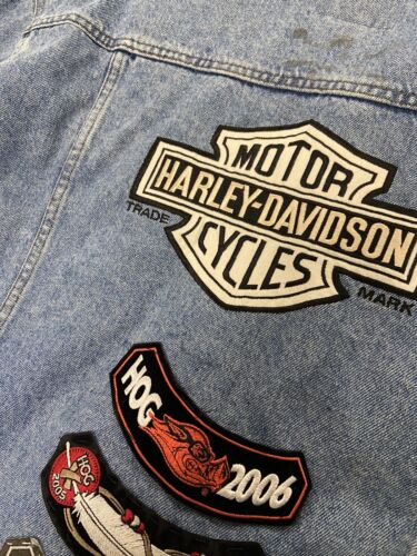 Vintage Harley Davidson Motorcycles Patch Denim Jean Jacket Size Large