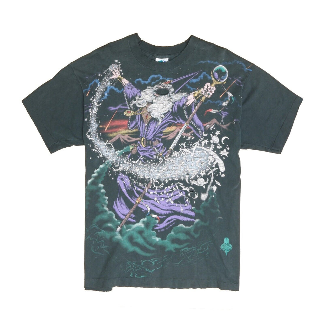 Vintage Wizard Magic Liquid Blue T-Shirt Size XL All Over Print AOP 1994 90s