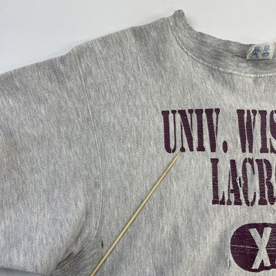 Vintage Wisconsin Lacrosse Champion Reverse Weave Sweatshirt XL Distressed 80s