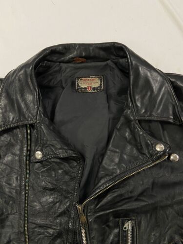 Vintage Shields Classic Motorcycle Leather Jacket Size Large Black Lighting Zip