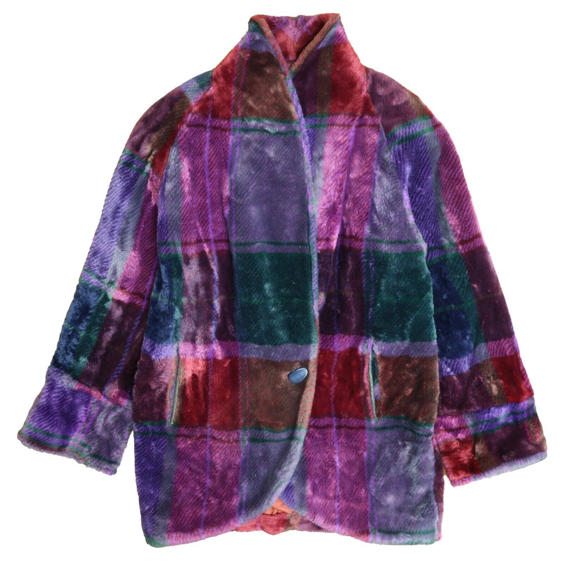 Vintage Donnybrook Fur Coat Jacket Women Size Large Purple Plaid