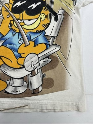 Vintage Garfield Fishing T-Shirt Size Medium All Over Print 1996 90s